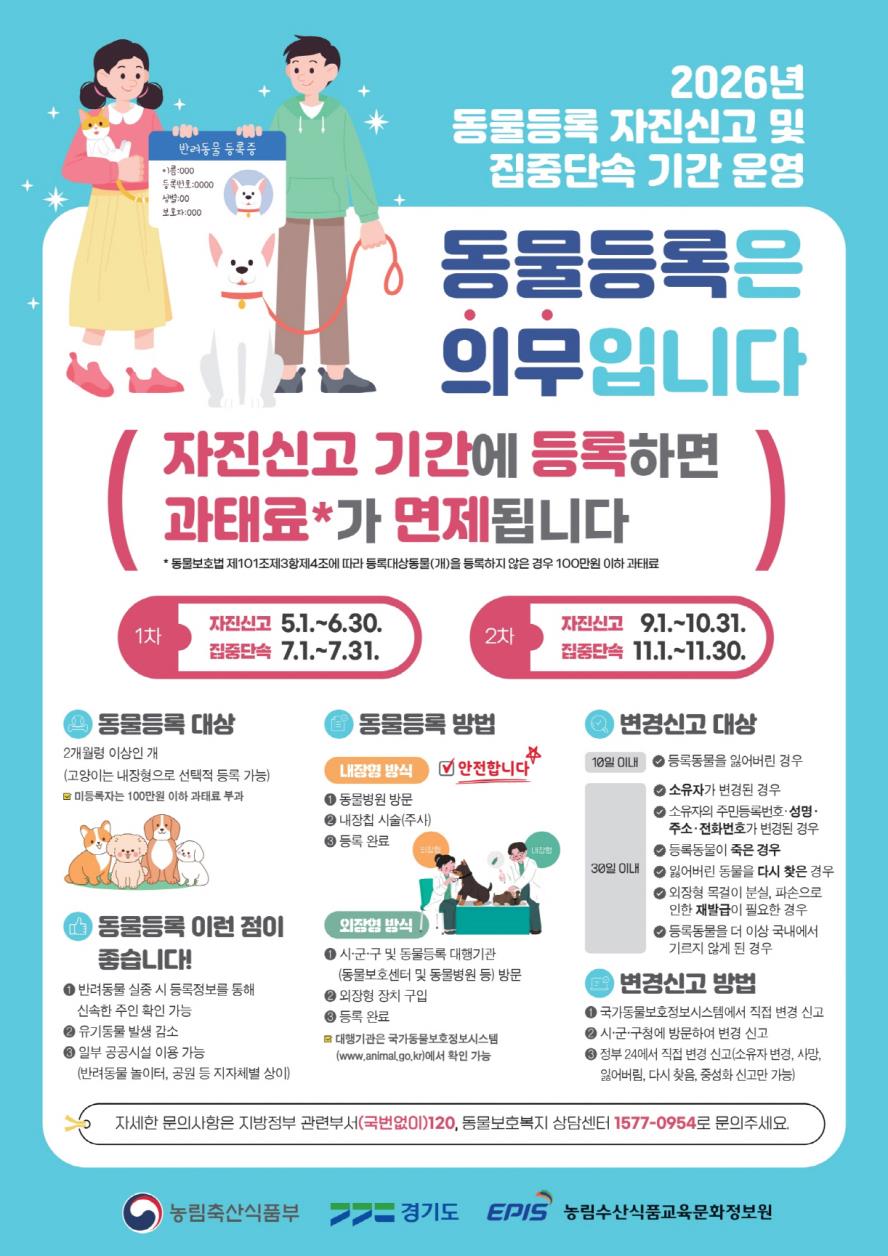 수원시 권선구 2026년 동물등록 자진신고 기간 운영